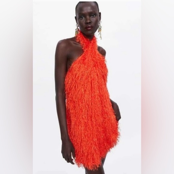 Zara Dresses & Skirts - Zara Dresses ( Made in Morocco)/Zara Women's Sleeveless Back Fuzzy Halter Dress